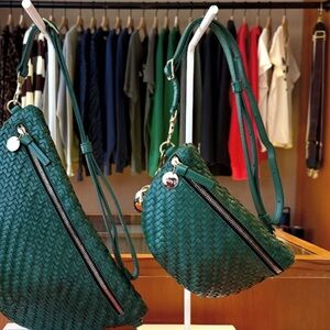 Clare V. Petite Fanny Evergreen Woven Zig-Zag NWT